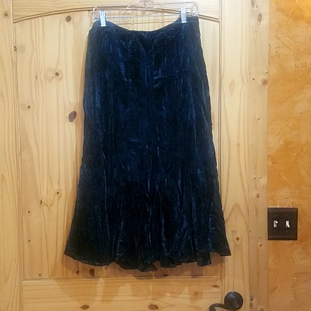 Coldwater Creek velvet broomstick skirt, dark teal, size S